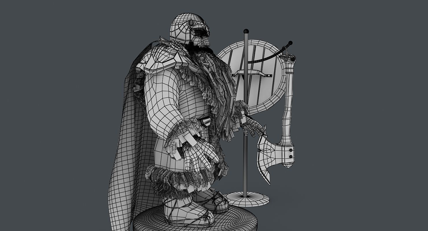 Dwarf with axe and shield Low-poly 3D model_14
