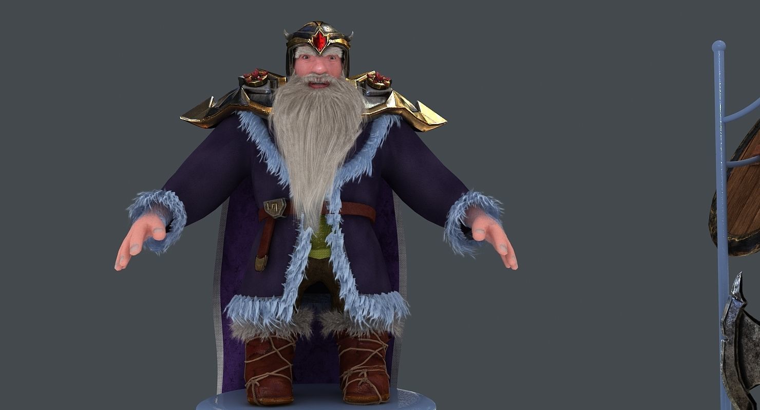 Dwarf with axe and shield Low-poly 3D model_3