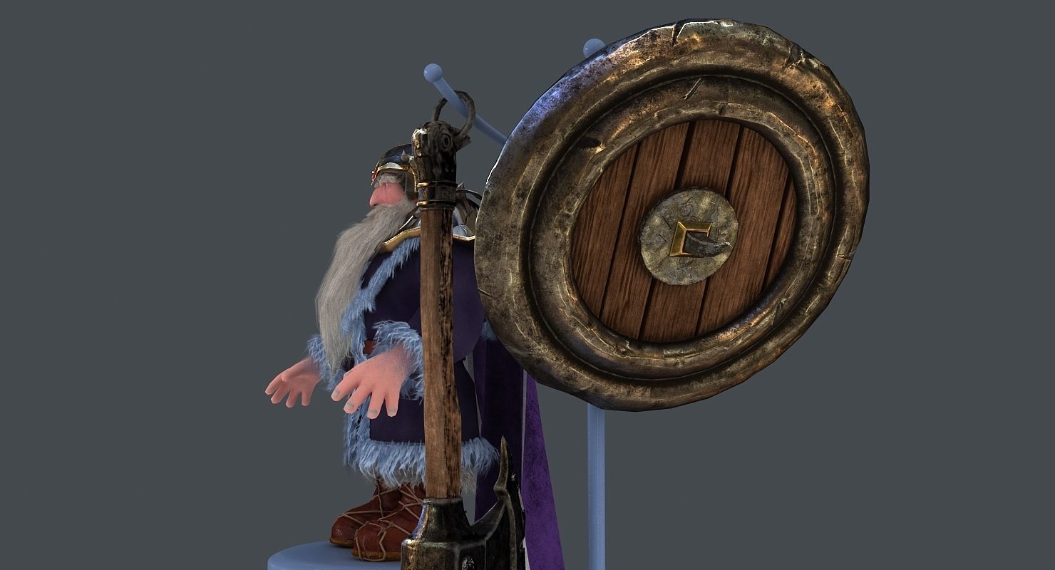 Dwarf with axe and shield Low-poly 3D model_7