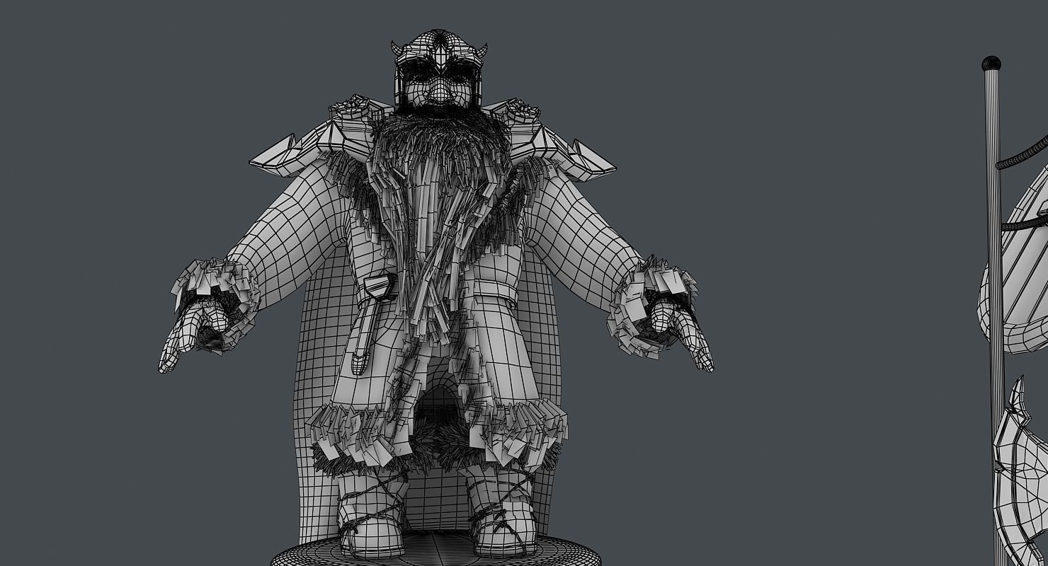 Dwarf with axe and shield Low-poly 3D model_11