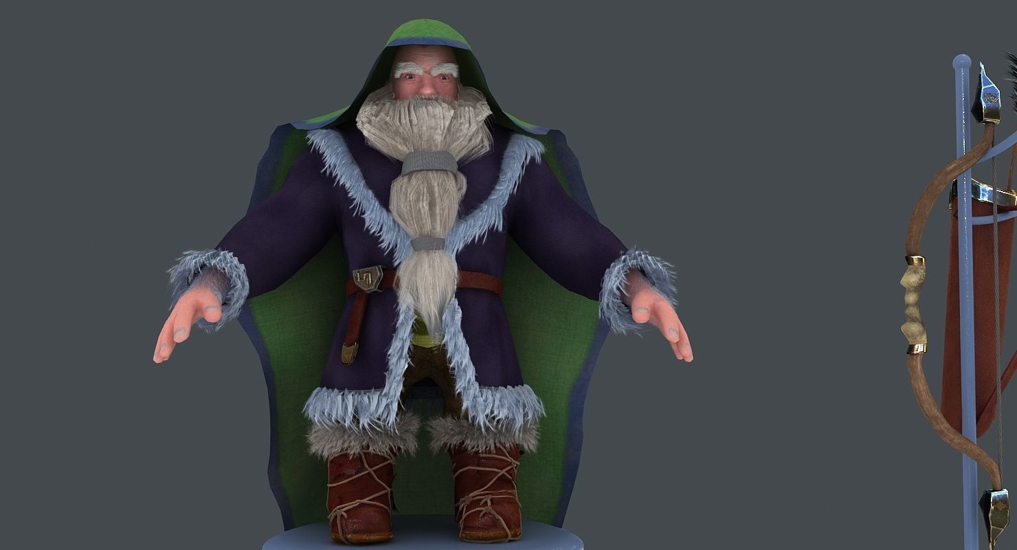 Dwarf with bow and arrows Low-poly 3D model_3