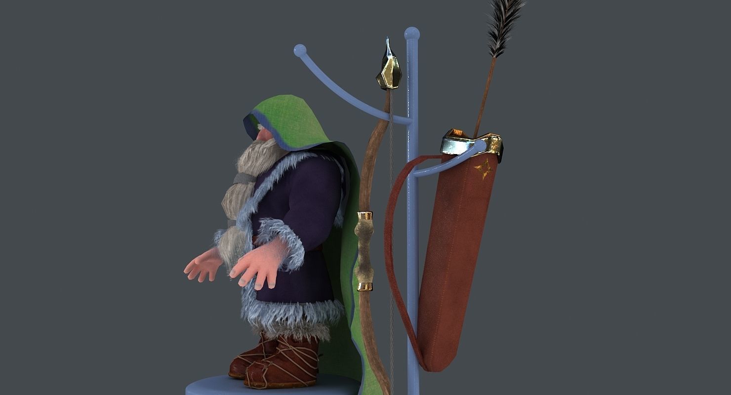 Dwarf with bow and arrows Low-poly 3D model_7