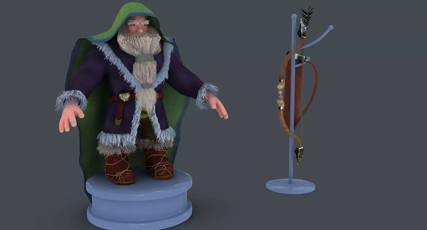 Dwarf with bow and arrows Low-poly 3D model_0