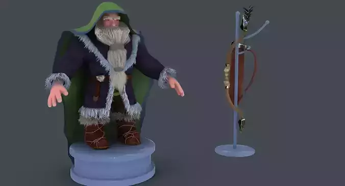 Dwarf with bow and arrows Low-poly 3D model