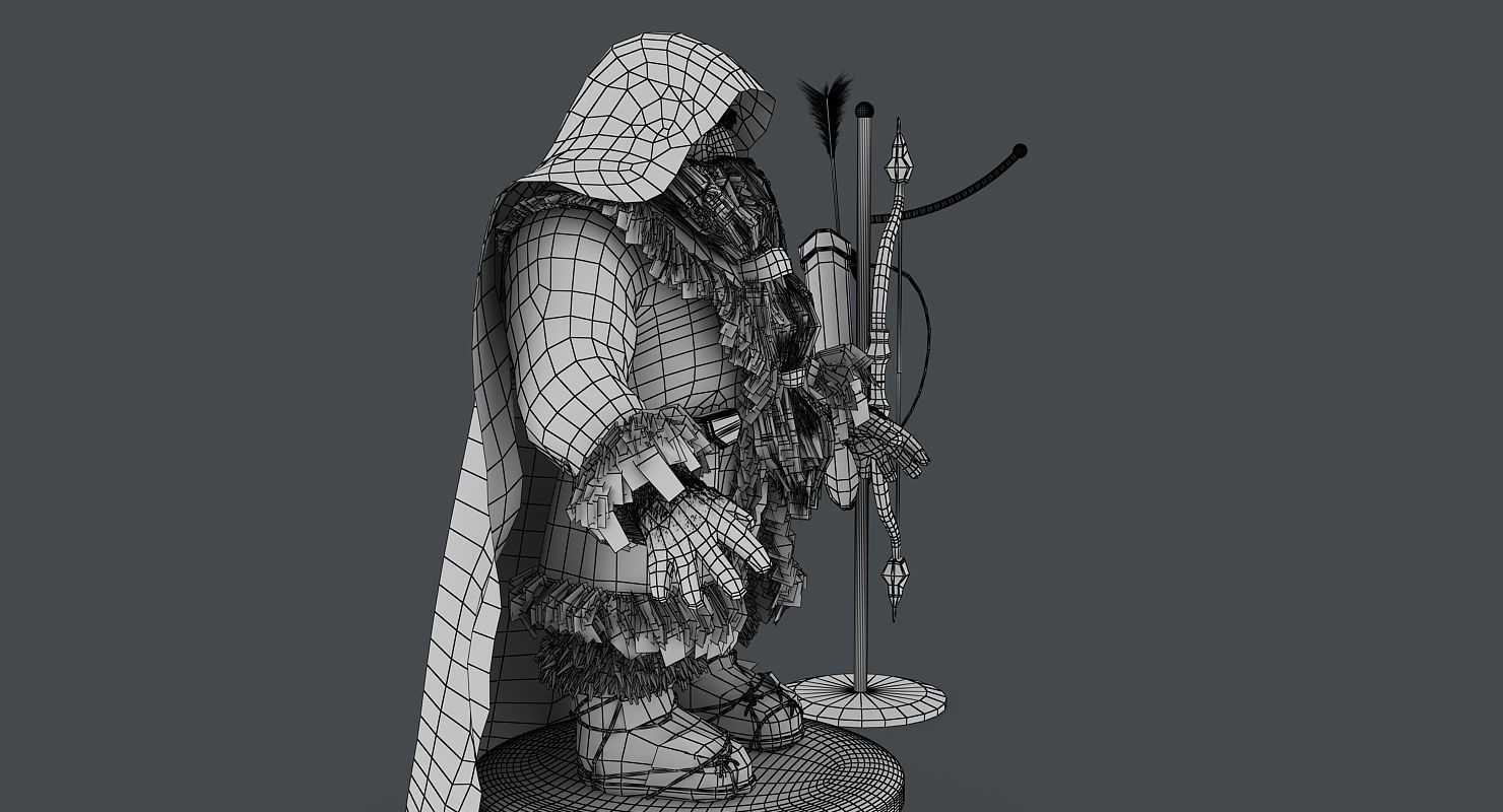 Dwarf with bow and arrows Low-poly 3D model_14