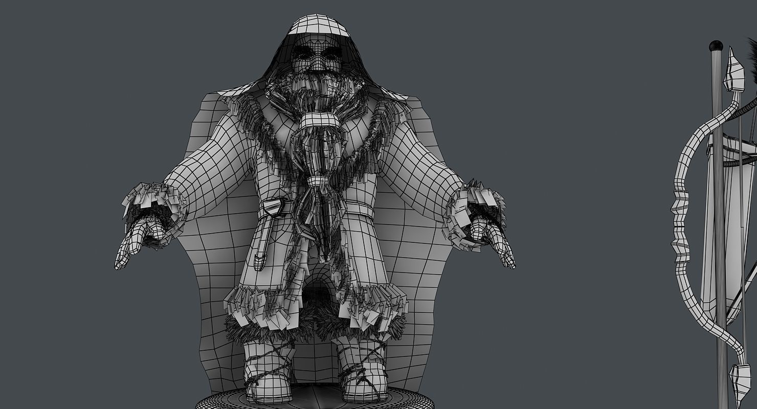 Dwarf with bow and arrows Low-poly 3D model_11