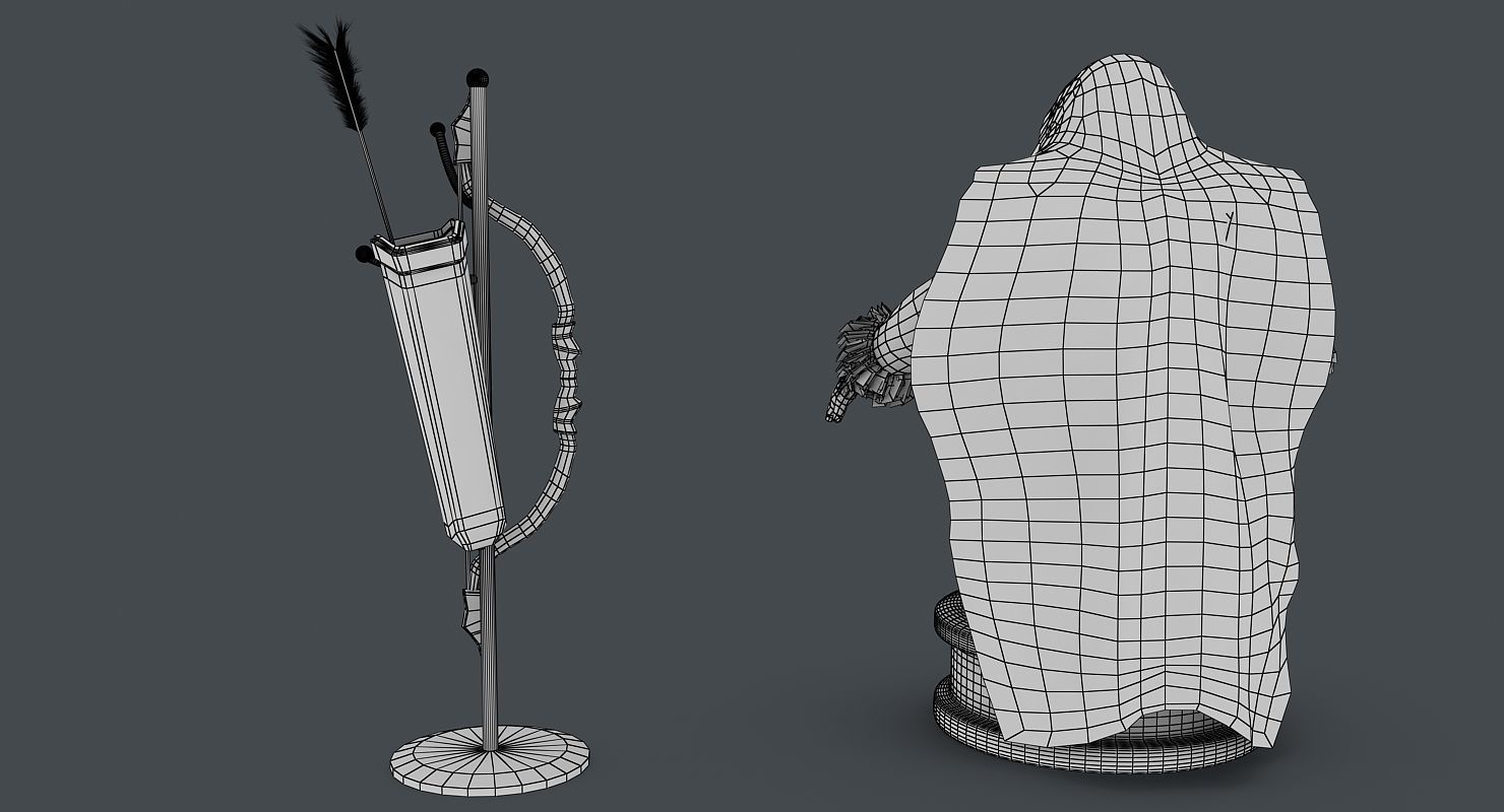 Dwarf with bow and arrows Low-poly 3D model_10