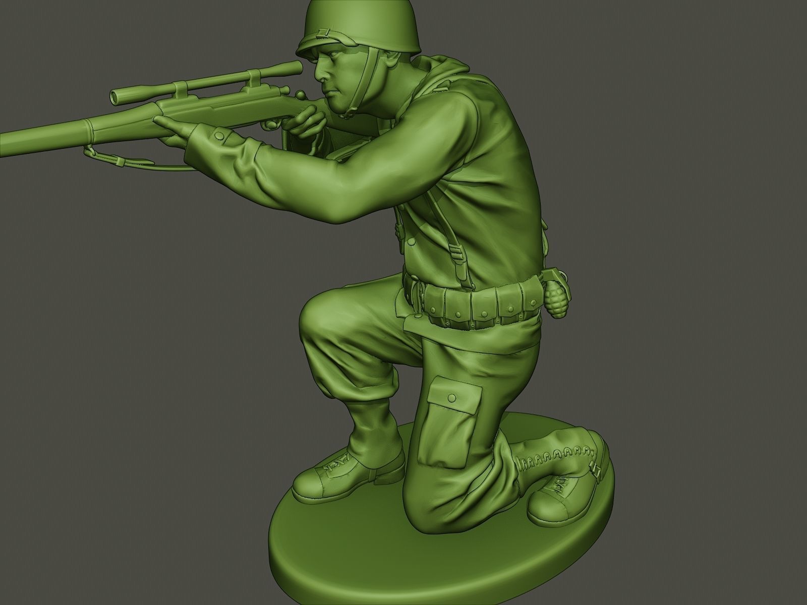 American soldier ww2 Shoot crouched A5 3D print model_17