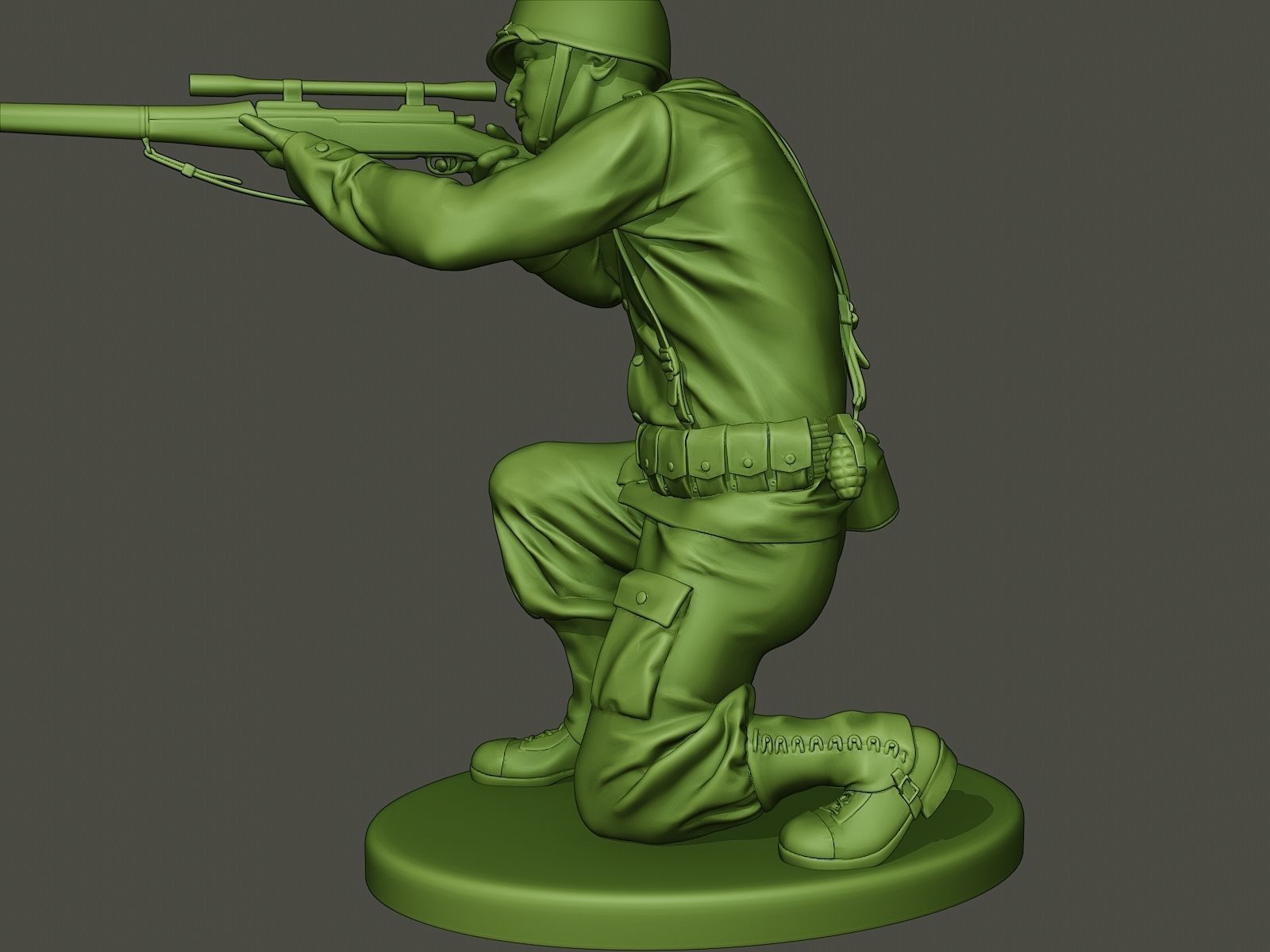 American soldier ww2 Shoot crouched A5 3D print model_16