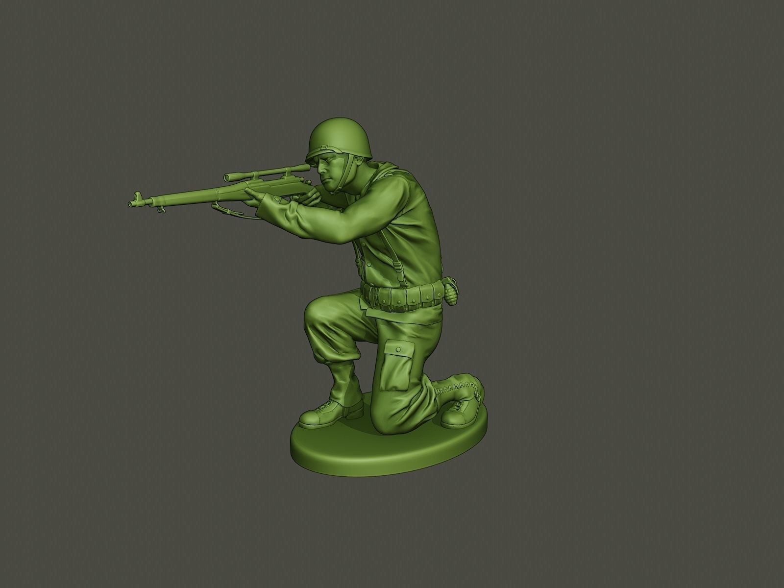 American soldier ww2 Shoot crouched A5 3D print model_1