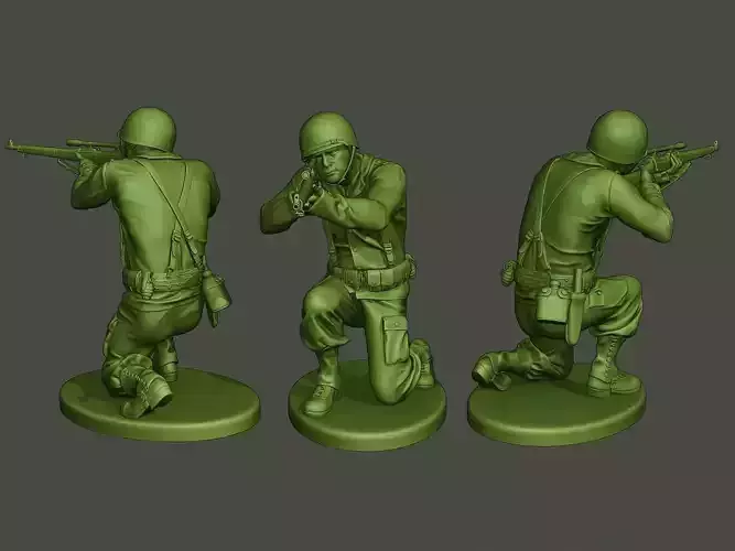 American soldier ww2 Shoot crouched A5 3D print model