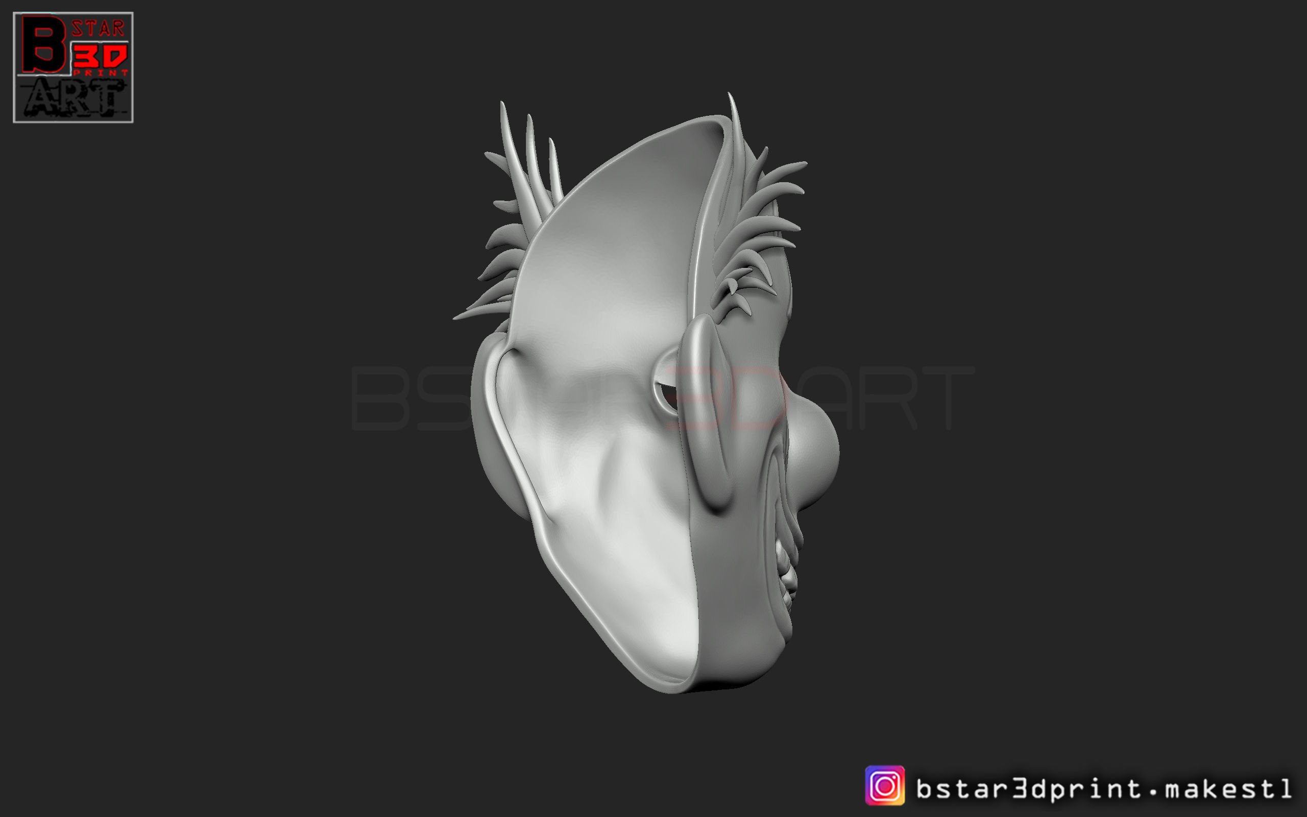 Joker Mask 2019 with hair  - Clown mask 2019 - Halloween Mask 3D print model_10
