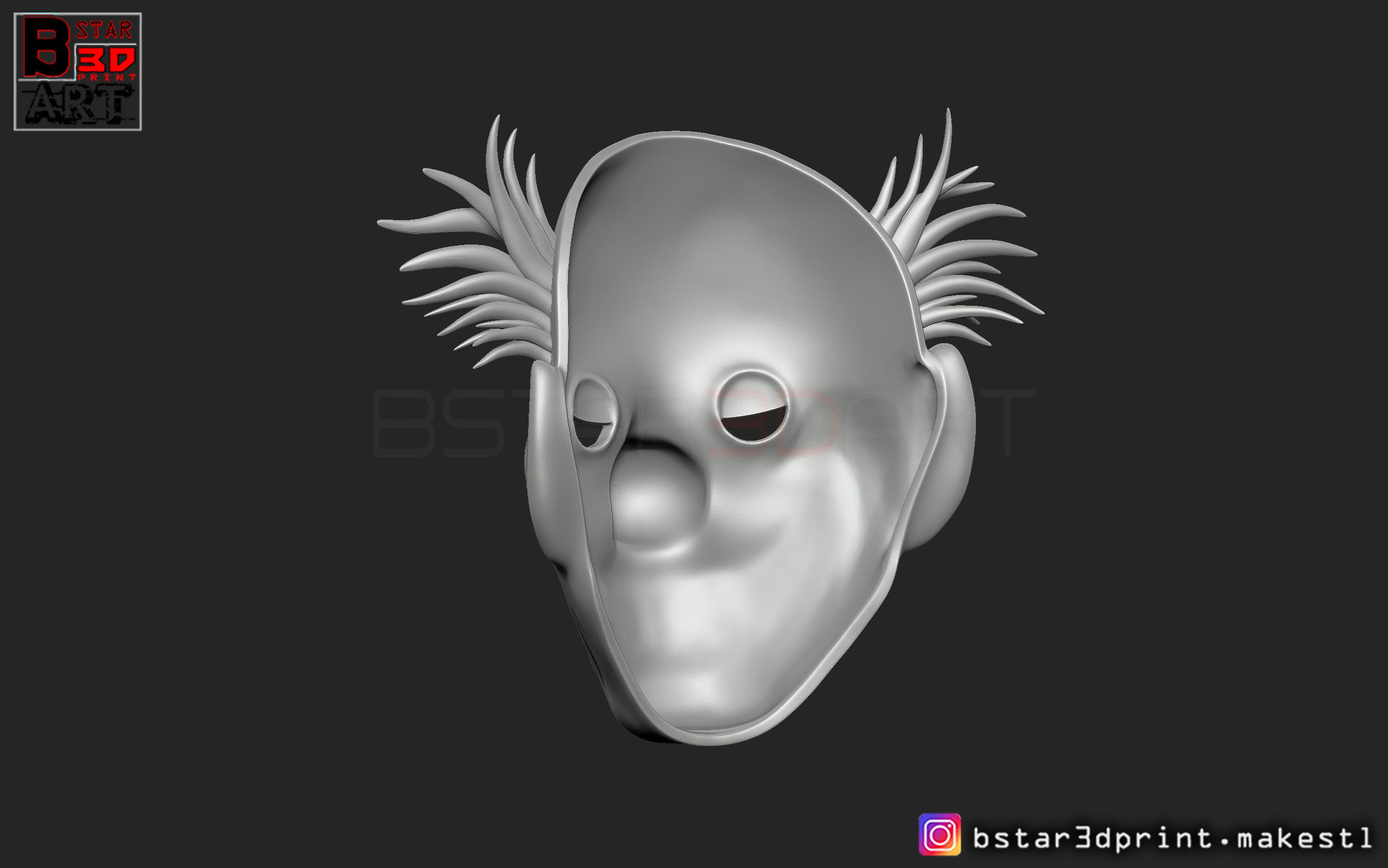 Joker Mask 2019 with hair  - Clown mask 2019 - Halloween Mask 3D print model_8