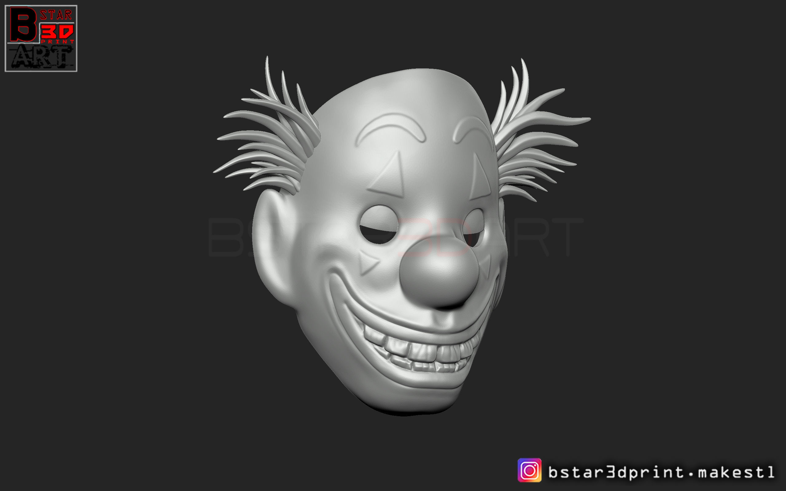 Joker Mask 2019 with hair  - Clown mask 2019 - Halloween Mask 3D print model_11