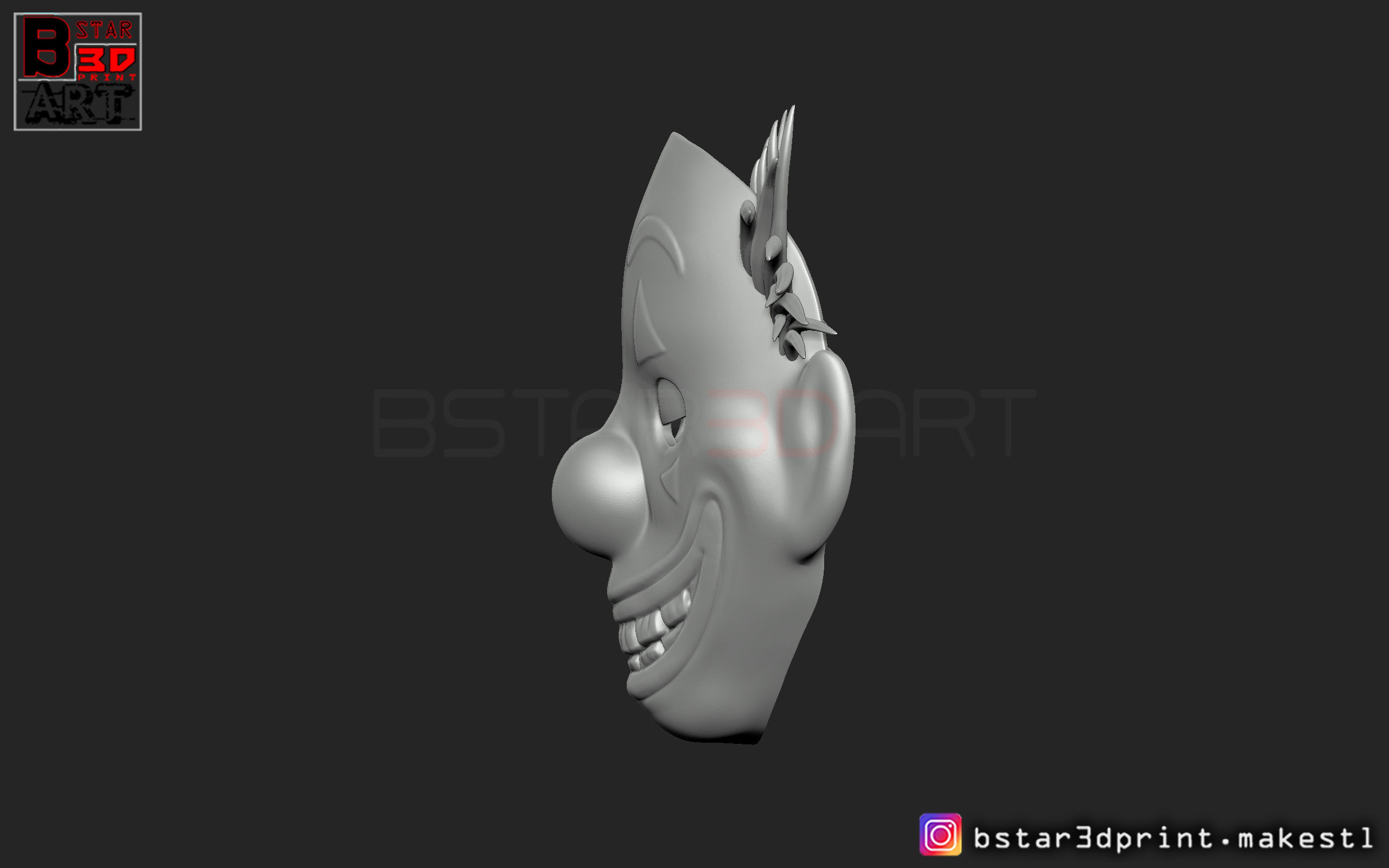 Joker Mask 2019 with hair  - Clown mask 2019 - Halloween Mask 3D print model_7