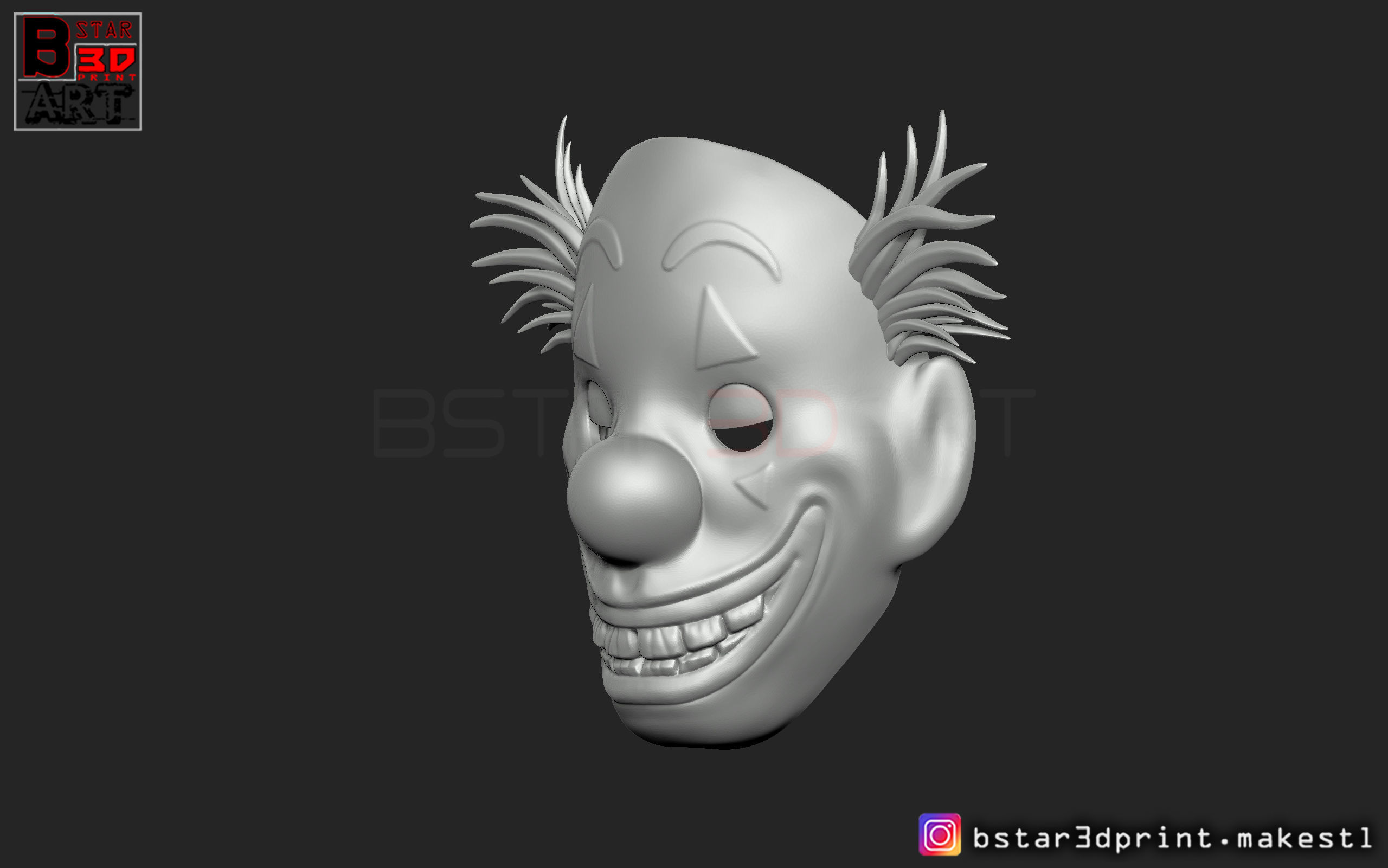 Joker Mask 2019 with hair  - Clown mask 2019 - Halloween Mask 3D print model_6