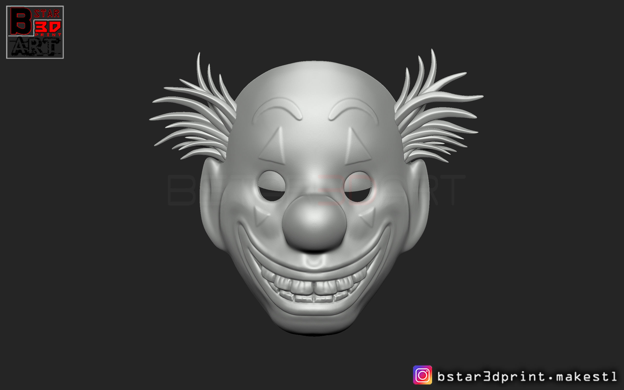 Joker Mask 2019 with hair  - Clown mask 2019 - Halloween Mask 3D print model_5