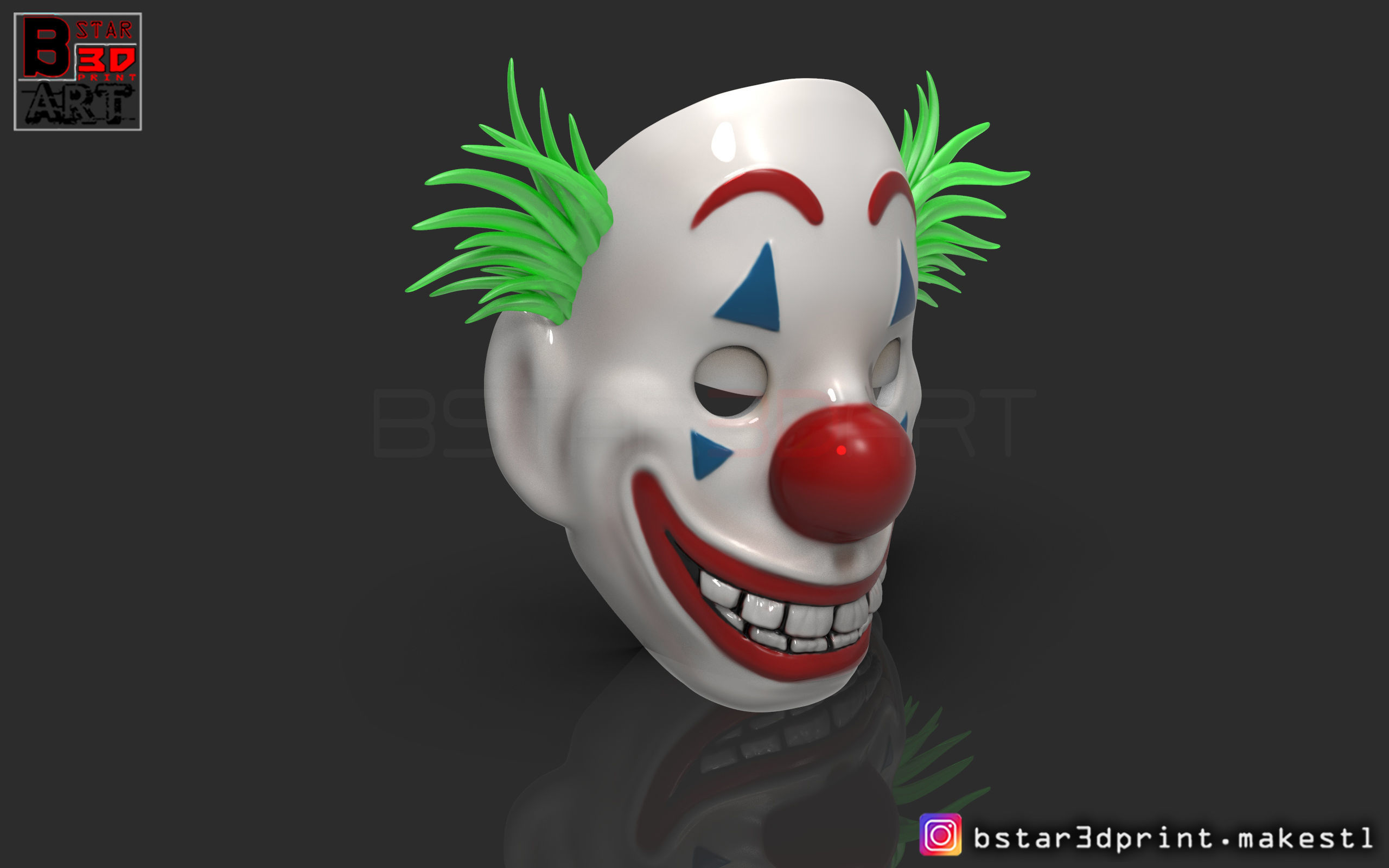 Joker Mask 2019 with hair  - Clown mask 2019 - Halloween Mask 3D print model_4
