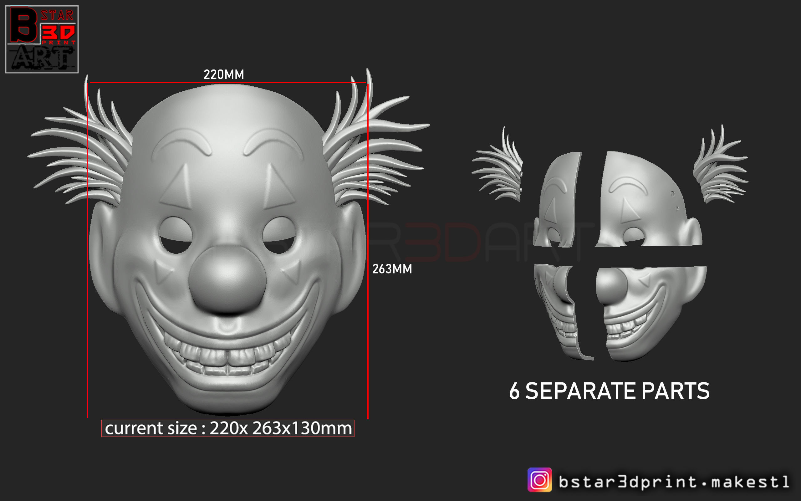 Joker Mask 2019 with hair  - Clown mask 2019 - Halloween Mask 3D print model_13
