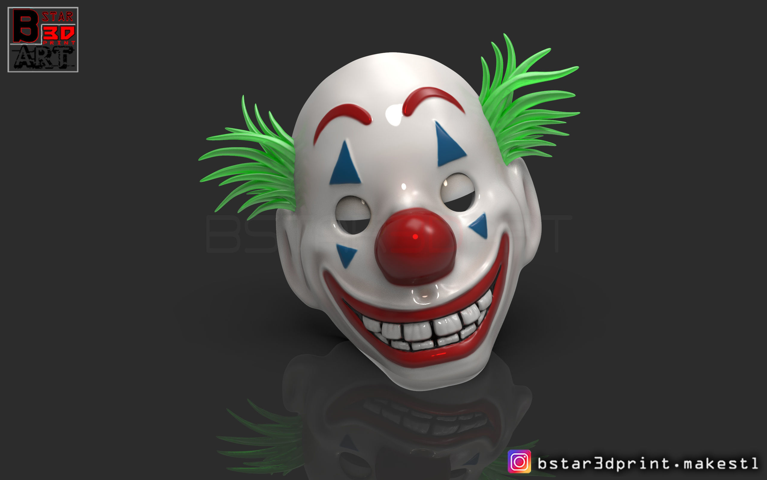 Joker Mask 2019 with hair  - Clown mask 2019 - Halloween Mask 3D print model_3