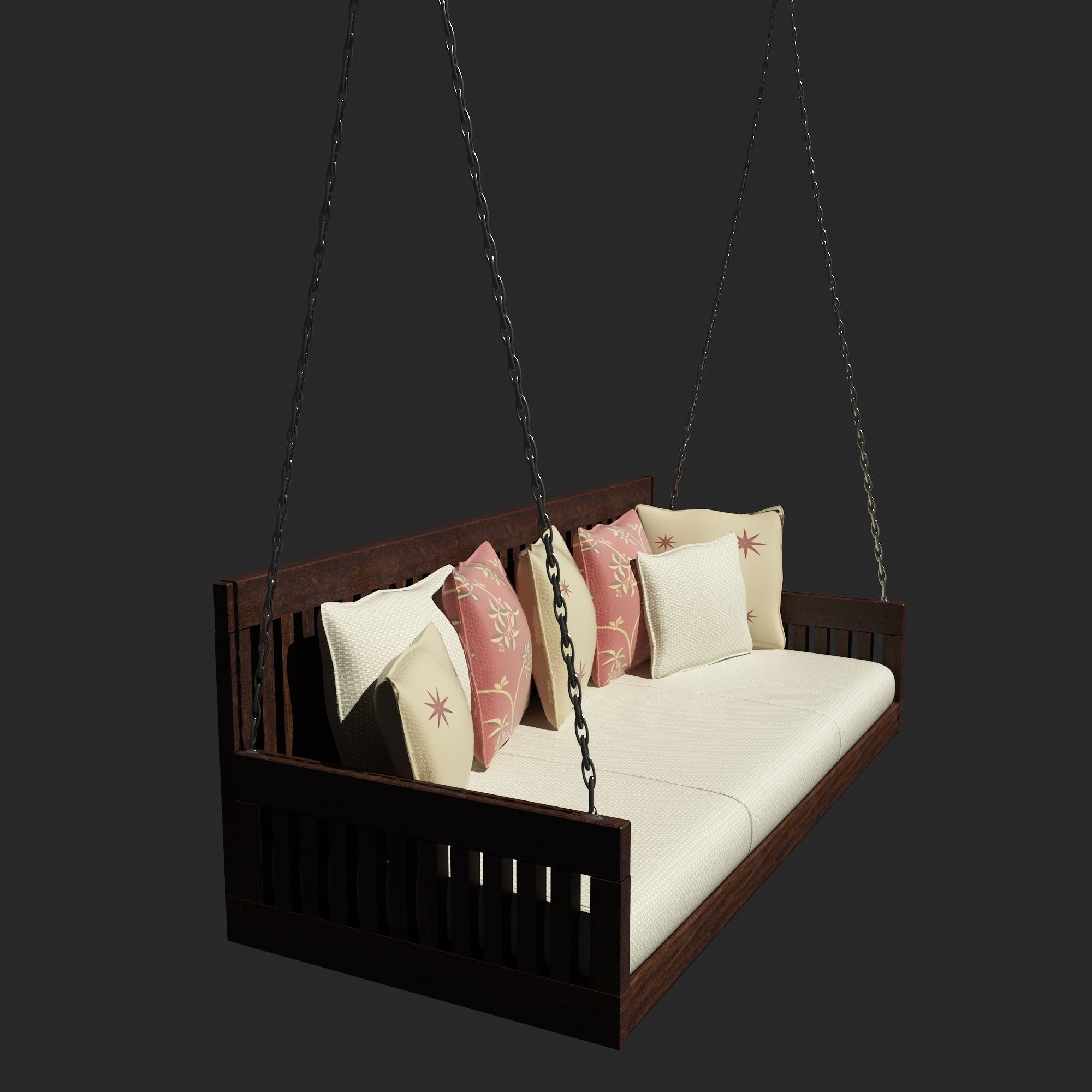 Swing wooden bed with pillows Free 3D model_2
