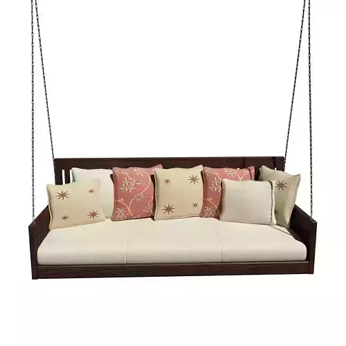 Swing wooden bed with pillows