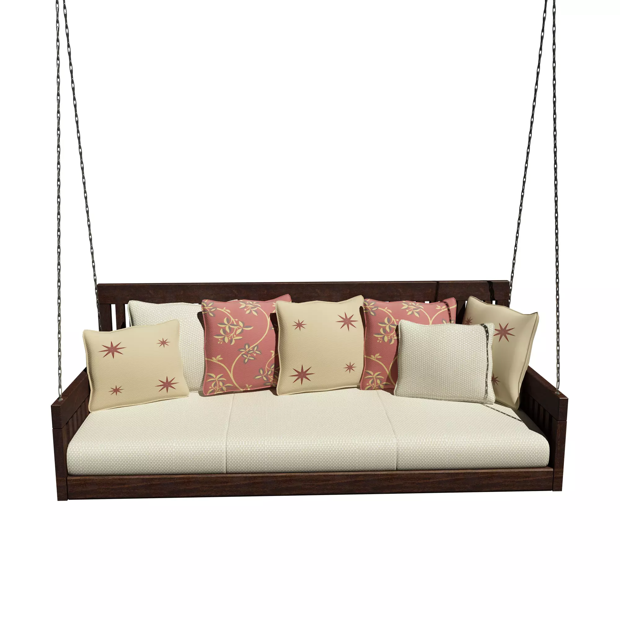 Swing wooden bed with pillows Free 3D model_0