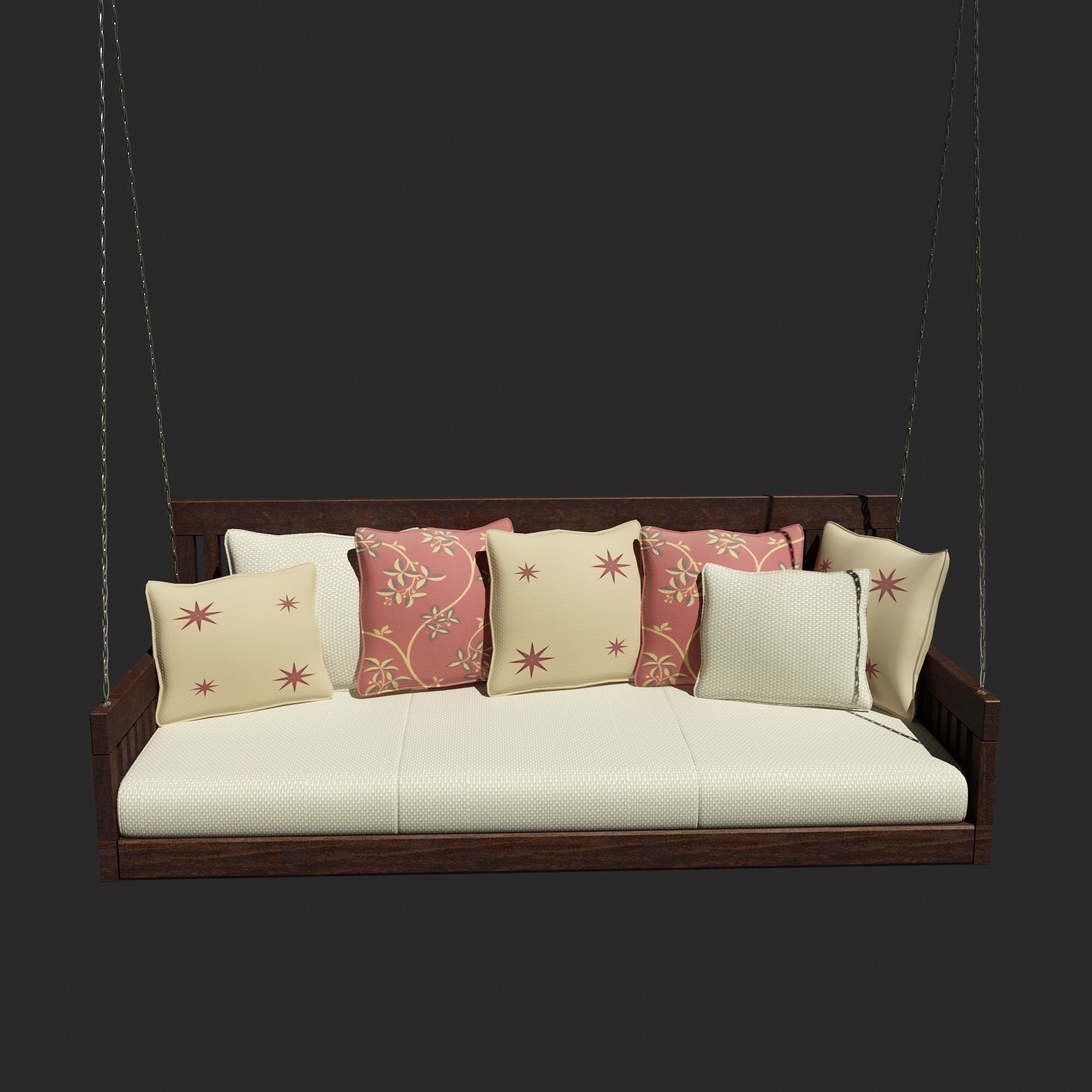 Swing wooden bed with pillows Free 3D model_1