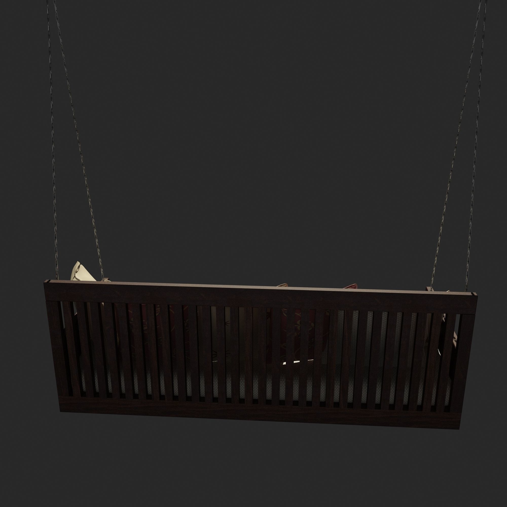 Swing wooden bed with pillows Free 3D model_3