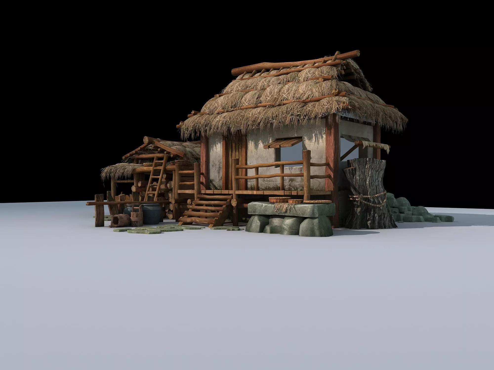 Cottages and thatched huts Grass-roofed earthen houses 3D model