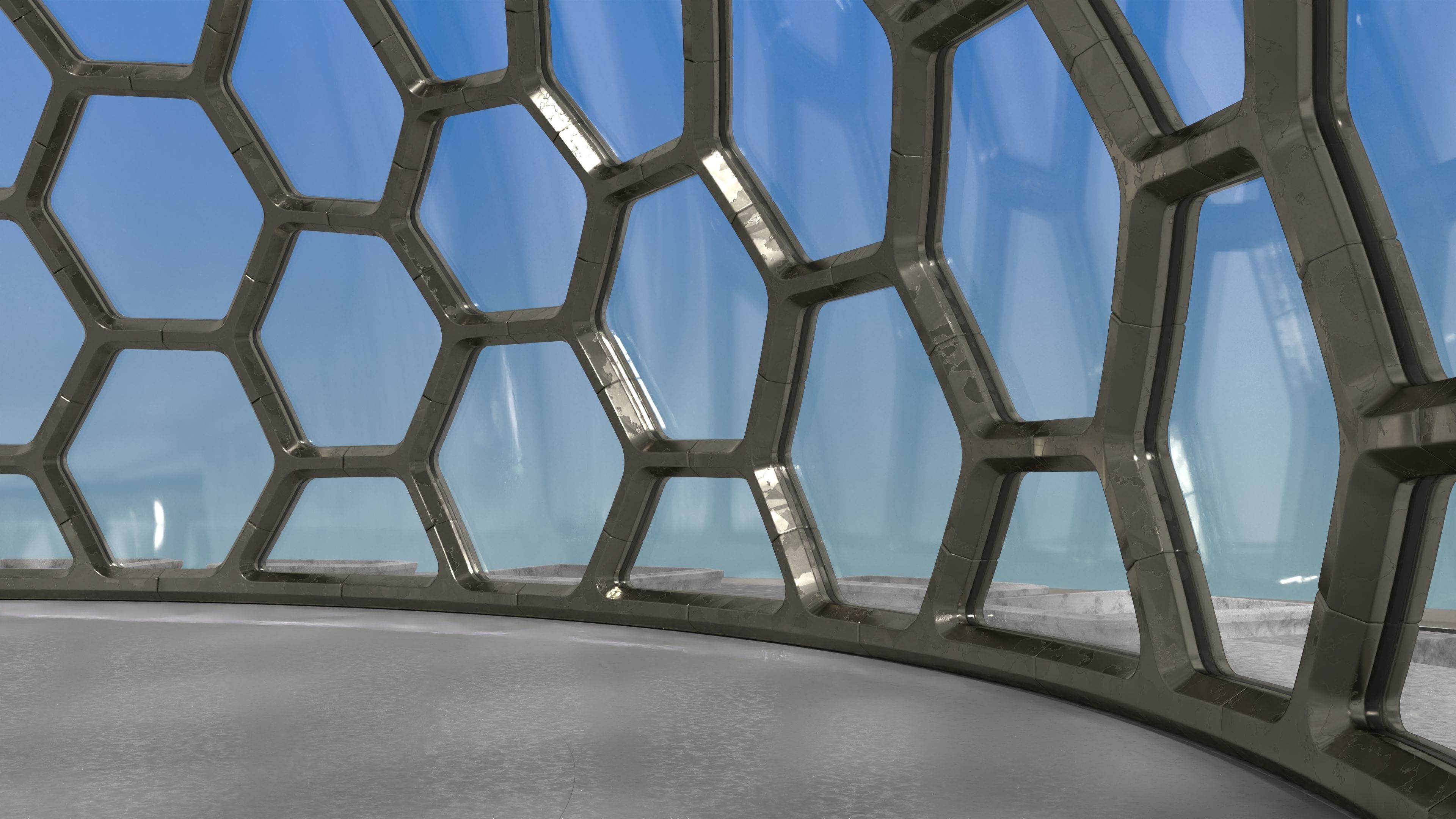 Hexagon dome park 3D model_7