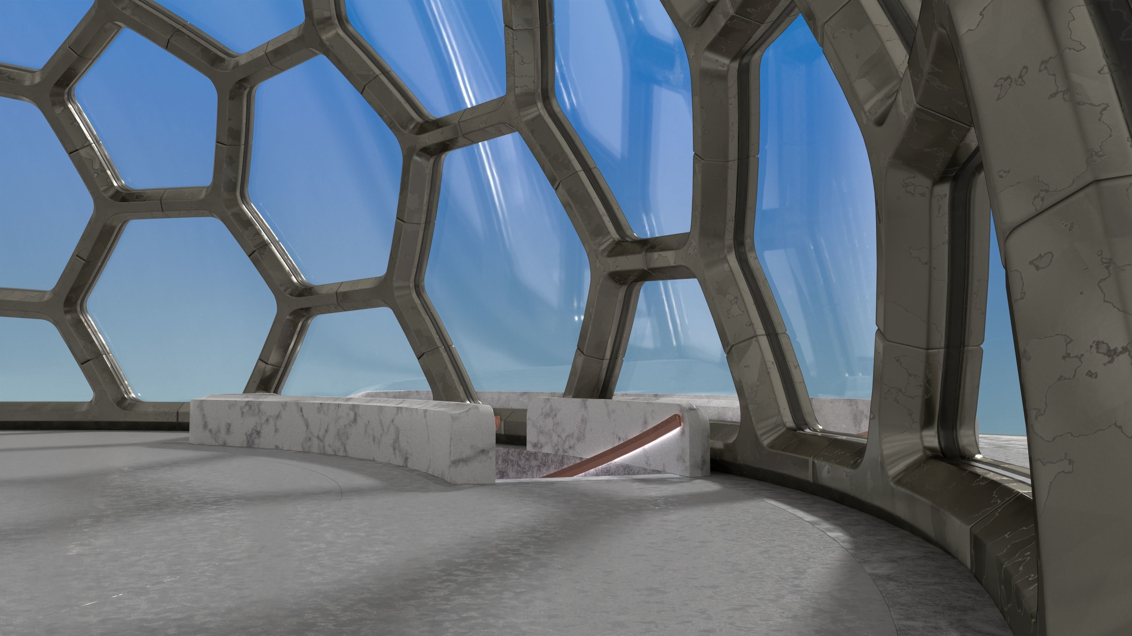 Hexagon dome park 3D model_9