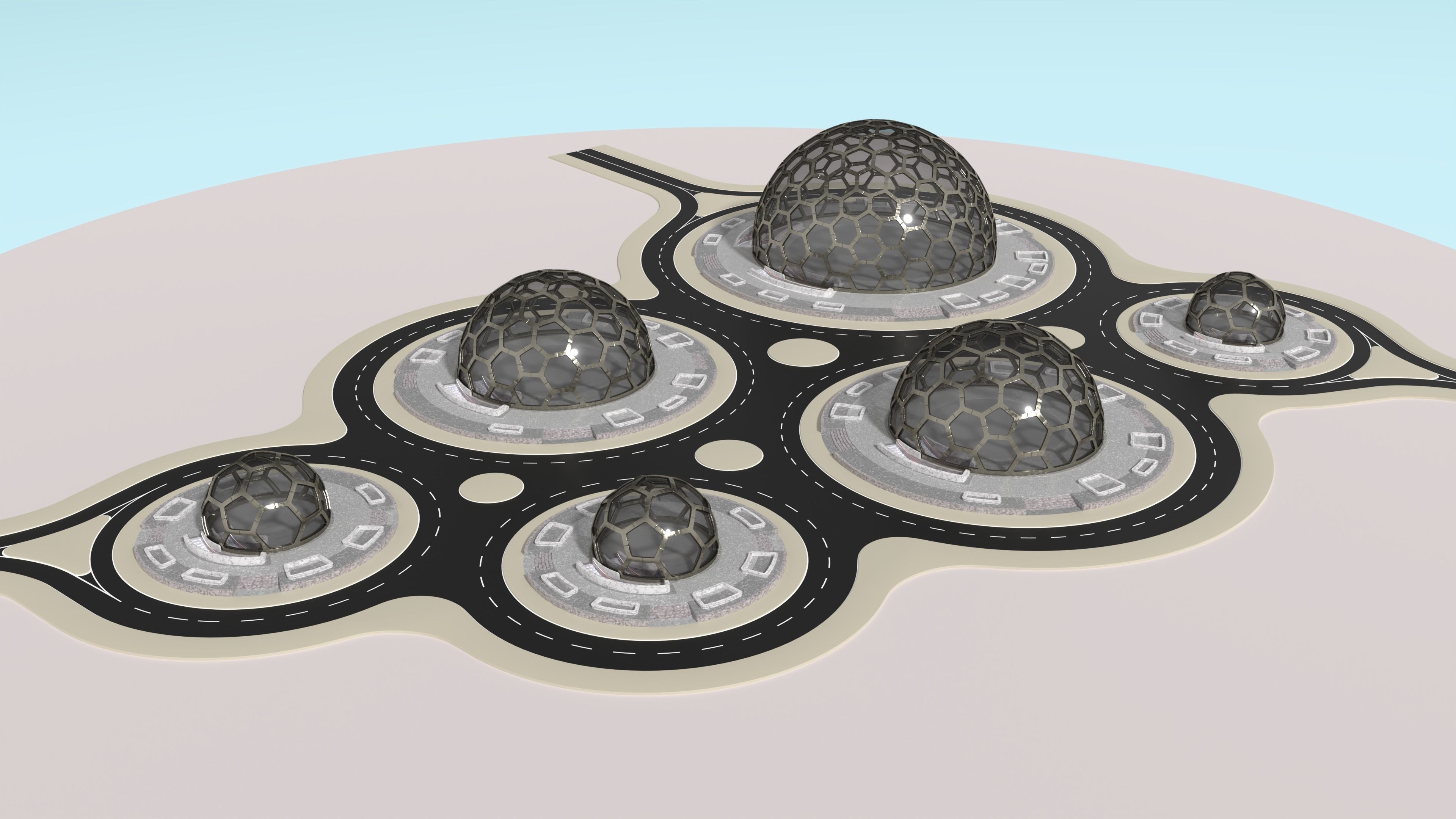 Hexagon dome park 3D model_10