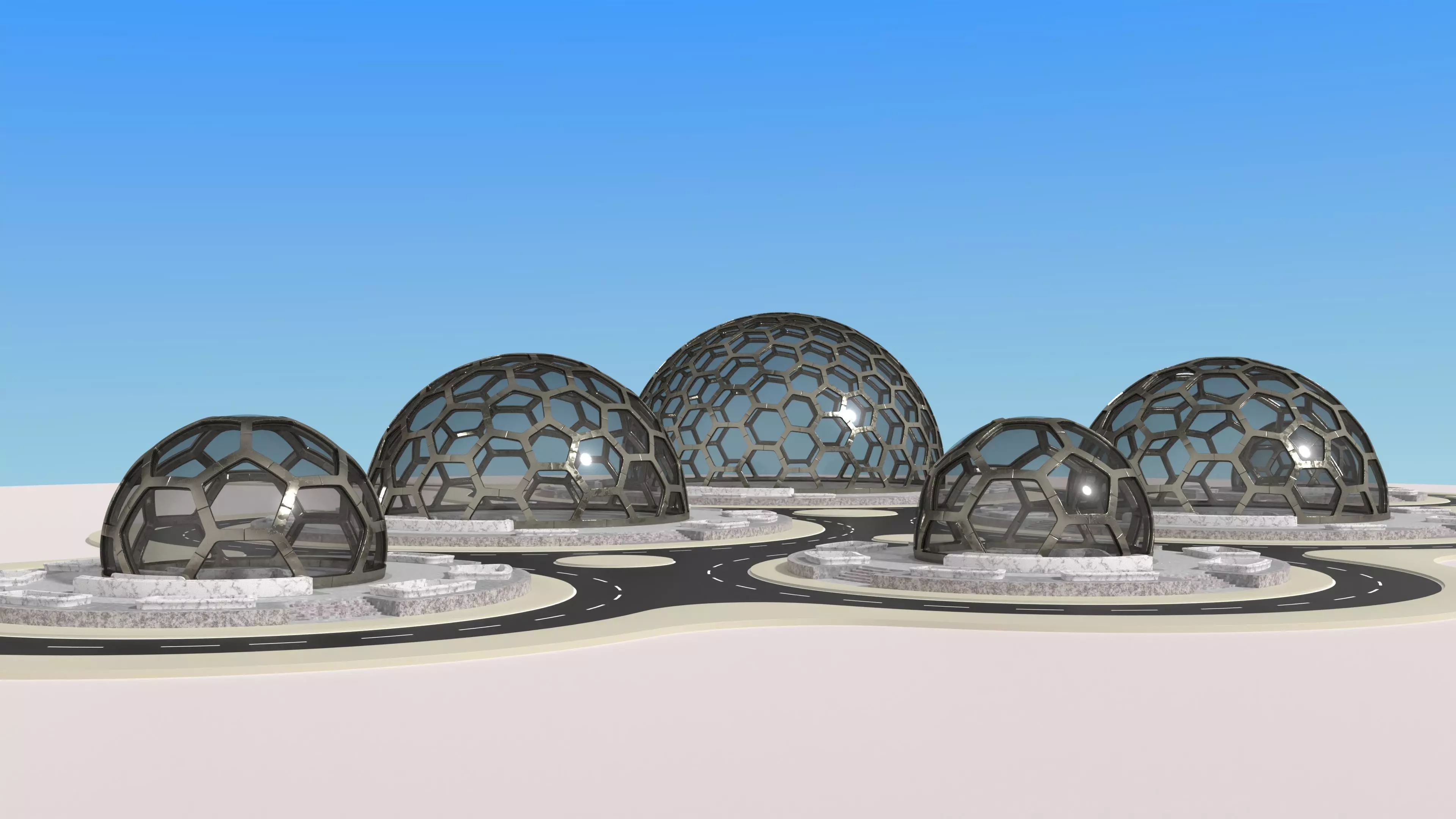 Hexagon dome park 3D model_0