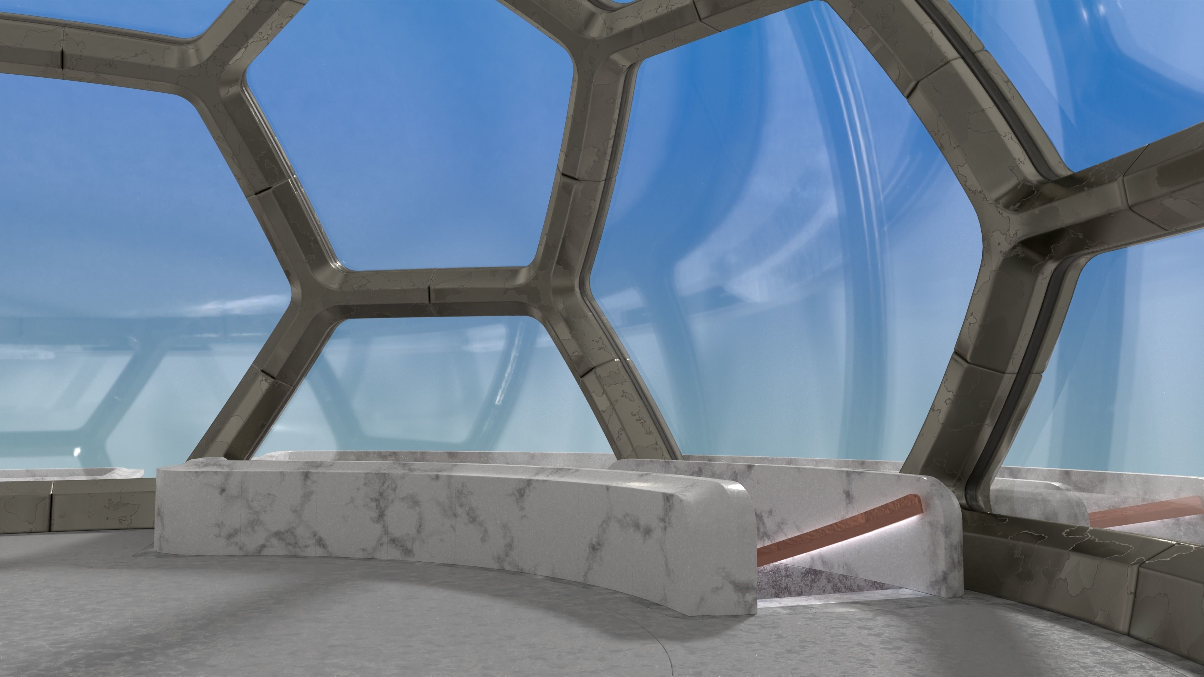 Hexagon dome park 3D model_11
