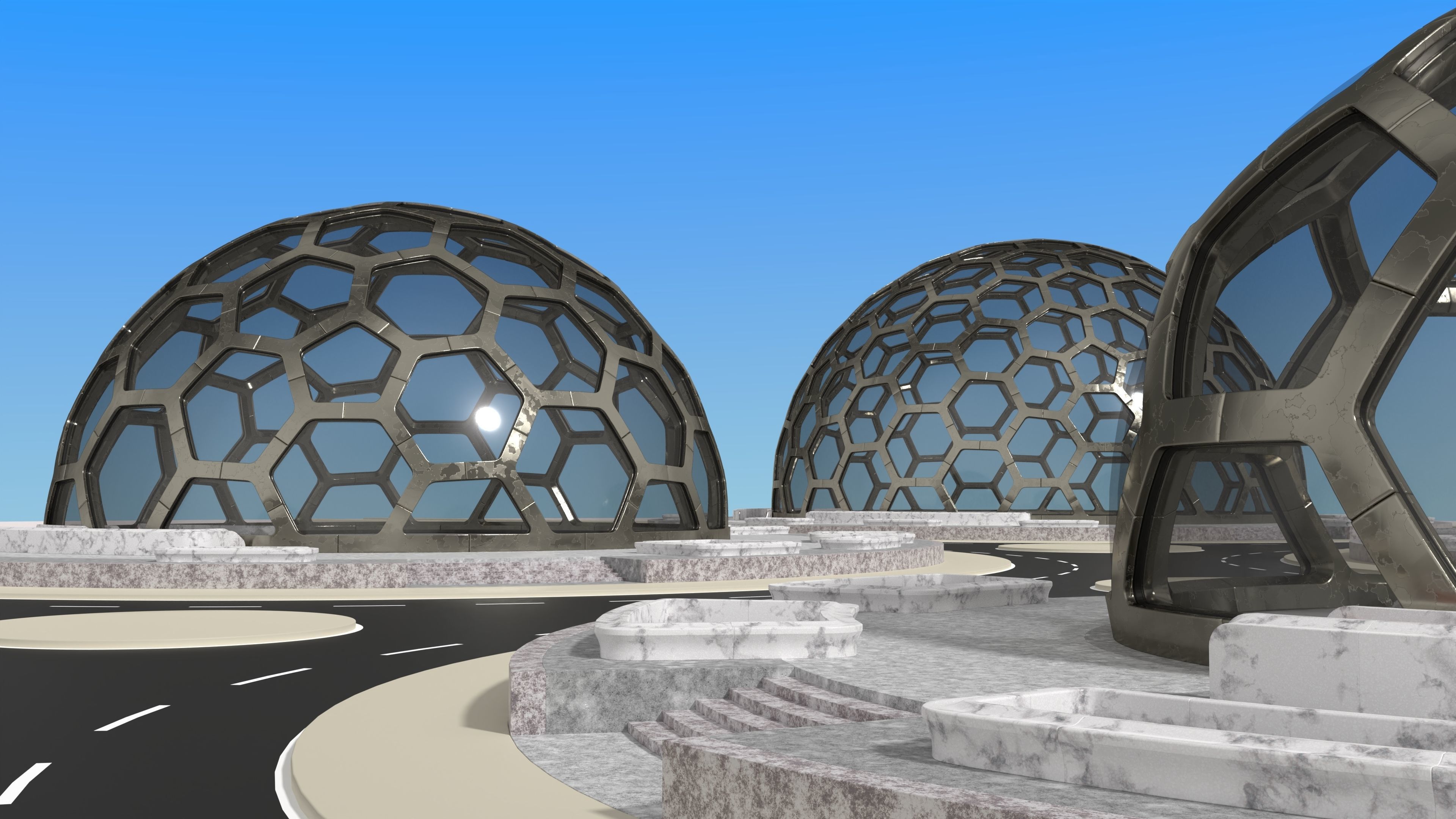 Hexagon dome park 3D model_2