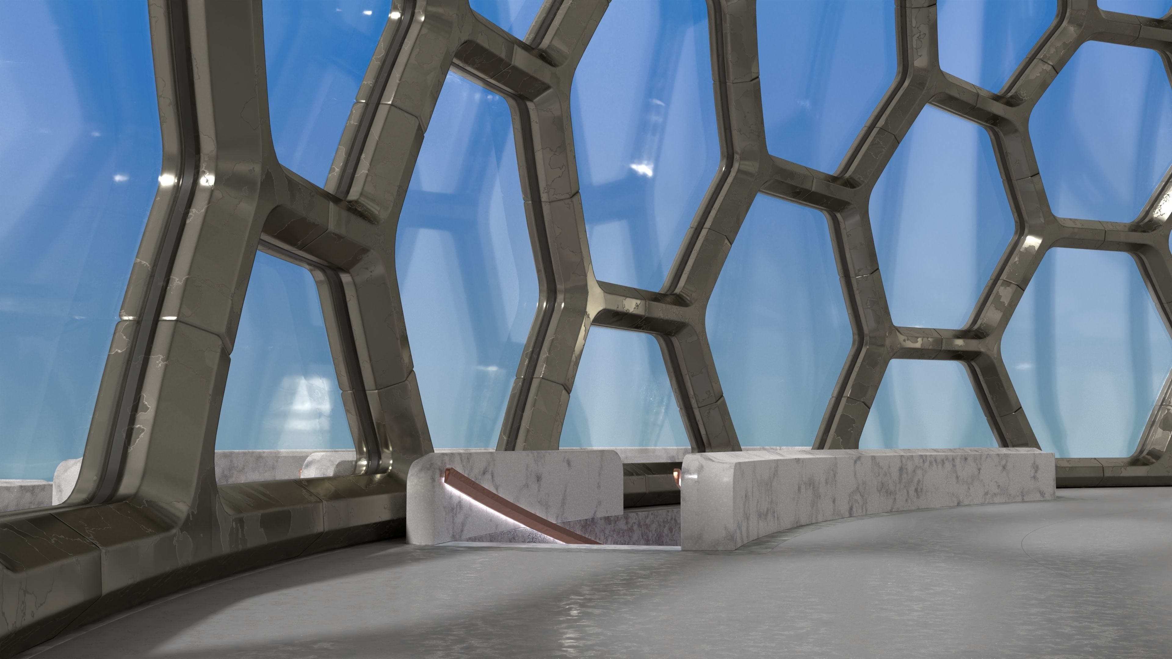 Hexagon dome park 3D model_4