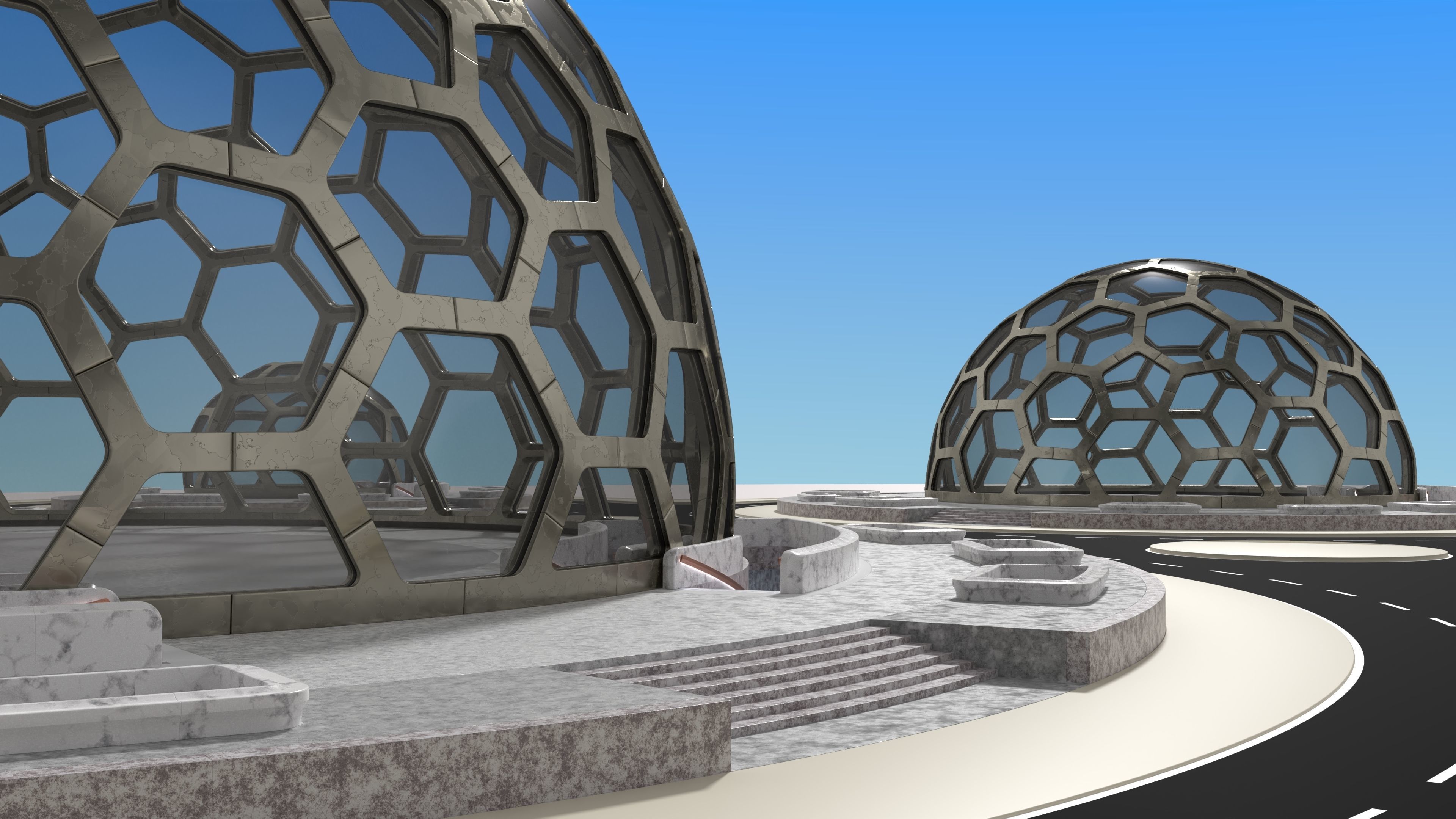 Hexagon dome park 3D model_1