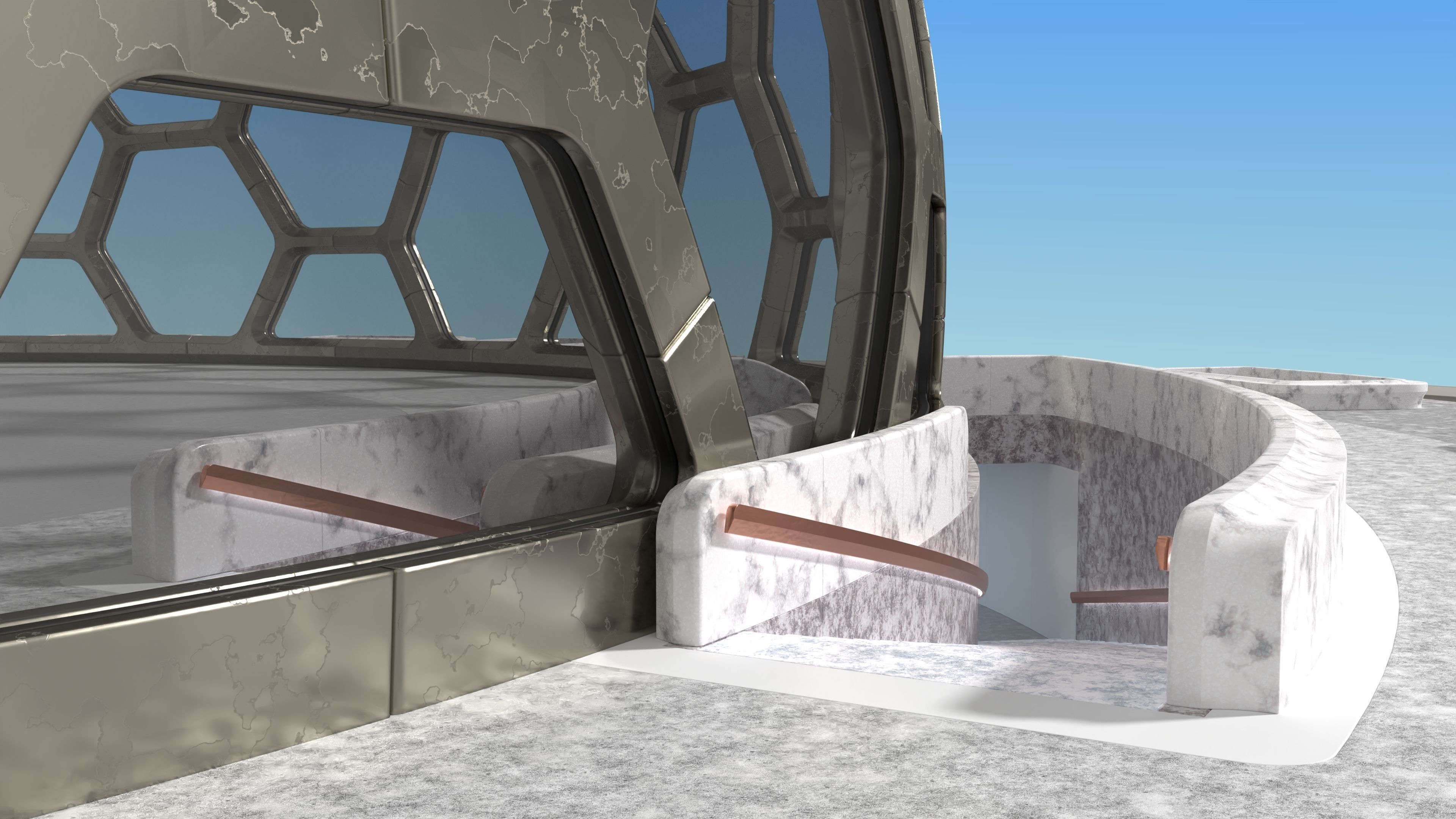 Hexagon dome park 3D model_5