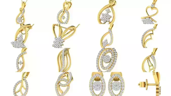 Collection 53 Women pendant-earrings set 3dm stl render detail 