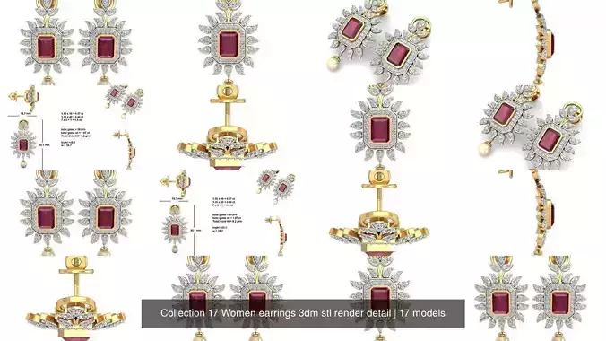 Collection 17 Women earrings 3dm stl render detail