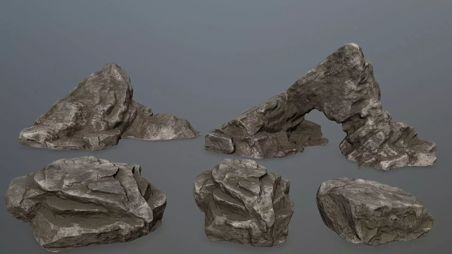rock set Low-poly 3D model_0