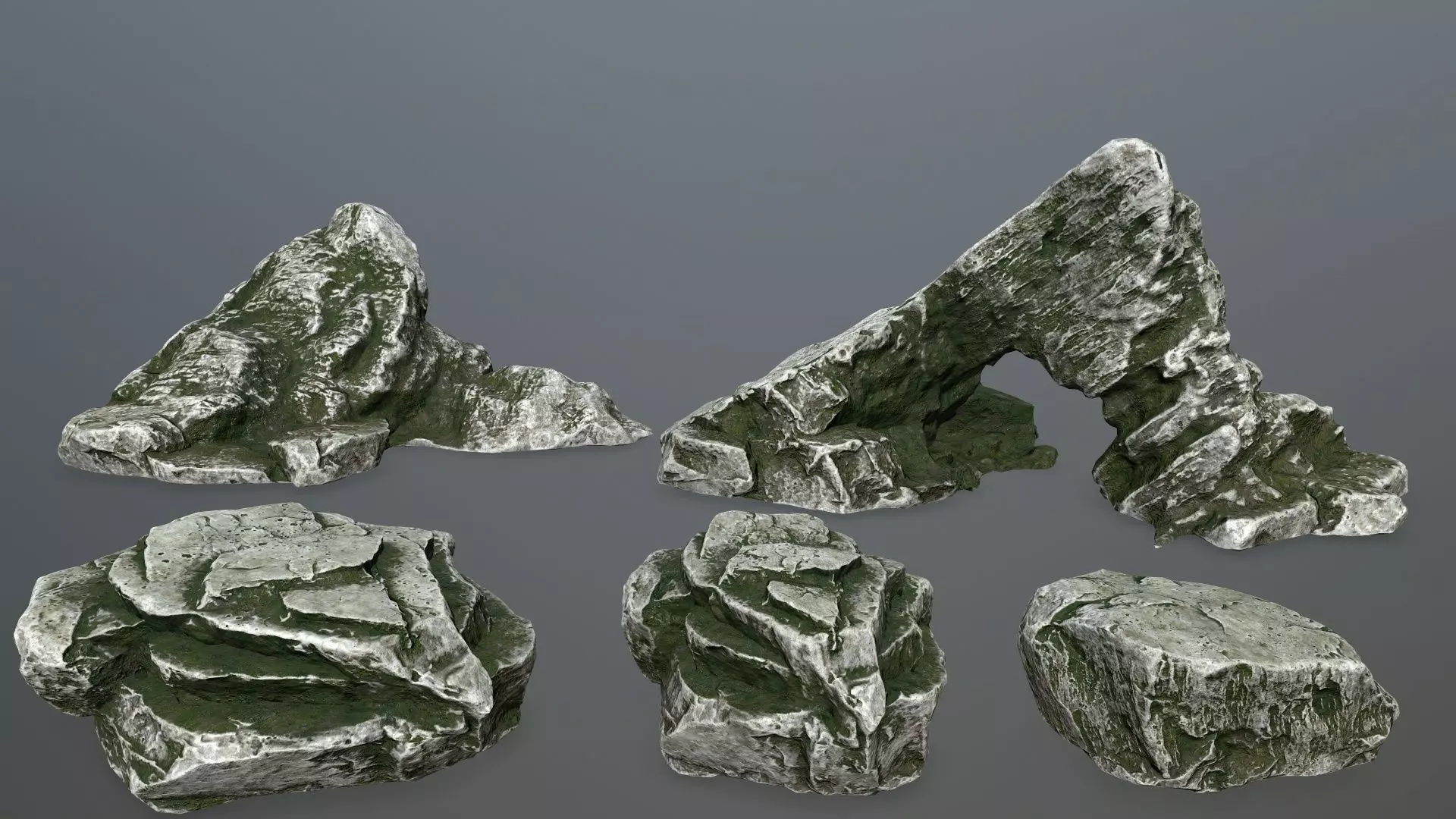 rock set Low-poly 3D model_0