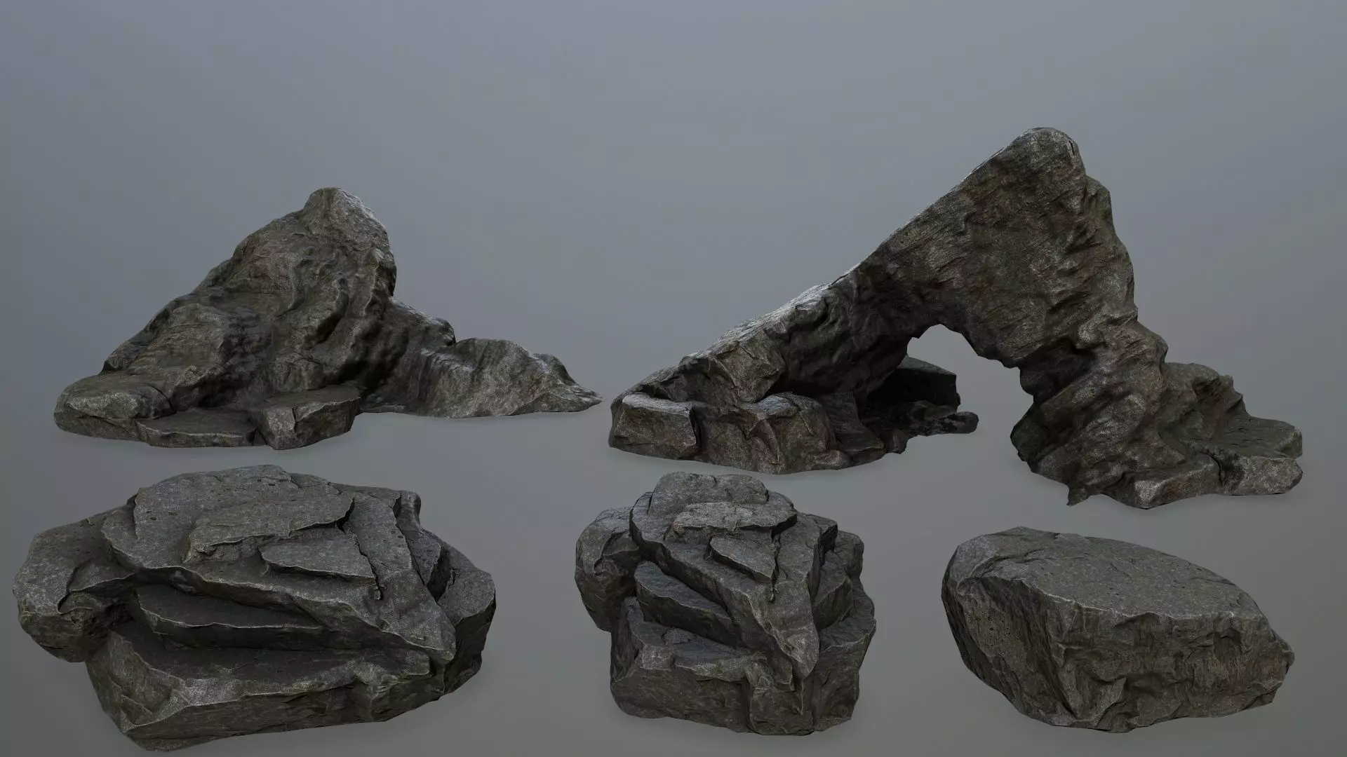 rock set Low-poly 3D model_0