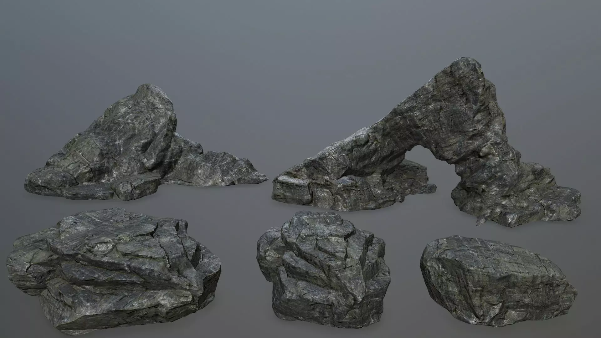 rock set Low-poly 3D model_0
