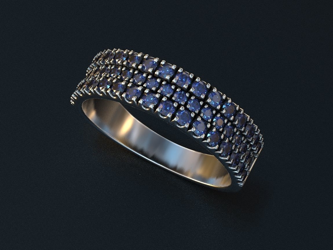 Stylish womens ring with three rows of stones 476 3D print model_2