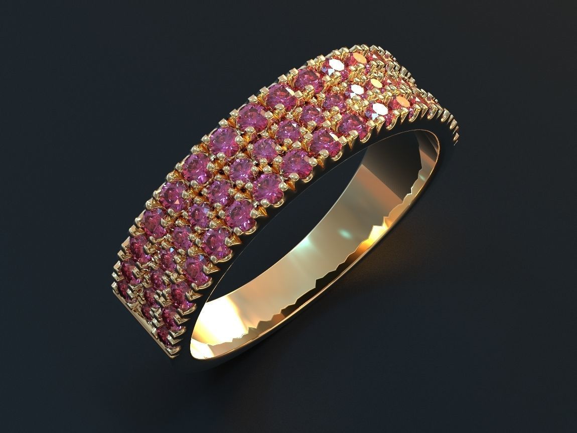 Stylish womens ring with three rows of stones 476 3D print model_8