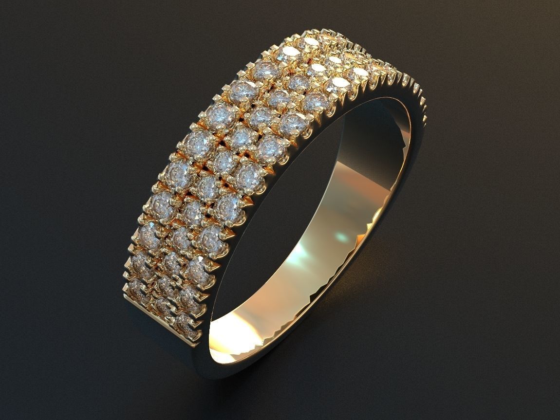 Stylish womens ring with three rows of stones 476 3D print model_7