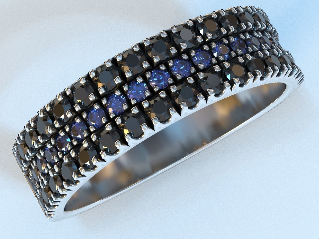 Stylish womens ring with three rows of stones 476 3D print model_1