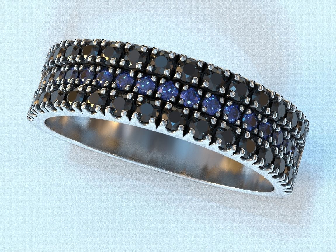Stylish womens ring with three rows of stones 476 3D print model_3